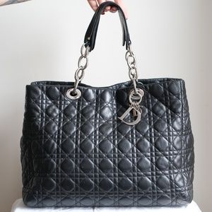 Lady Dior Large Black Lambskin Cannage Soft Tote Silver Logo